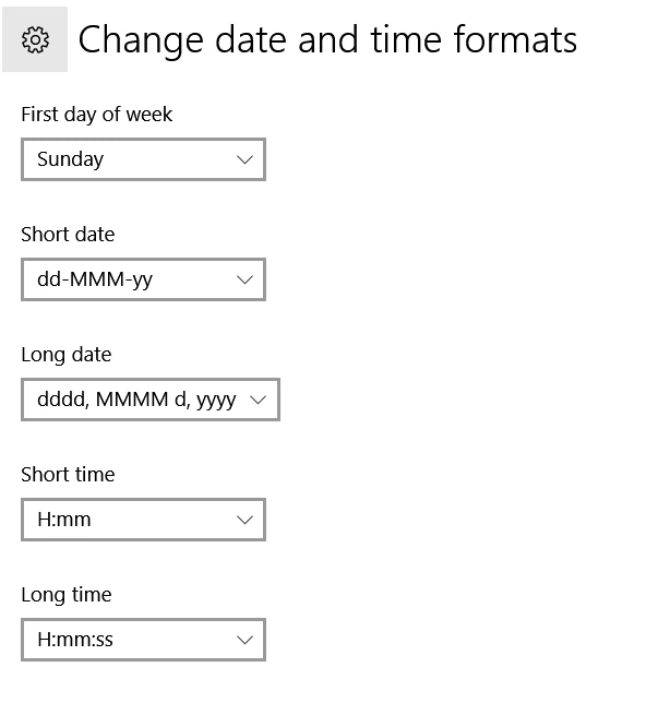 หน้าตั้งค่ารูปแบบวันและเวลาใน Windows 10
