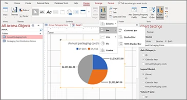 ตัวอย่างแทรกกราฟใน Access จากเอกสาร Office 2019