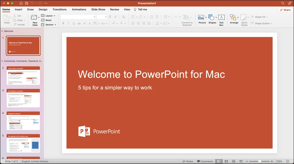 ตัวอย่างหน้าต่าง PowerPoint 2021 for Mac