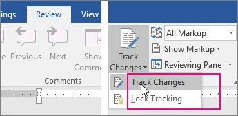 ตัวอย่างแถบ Track Changes ใน Word จากคู่มือ Microsoft