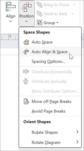 ตัวอย่างเครื่องมือจัดแนวและระยะห่างใน Visio