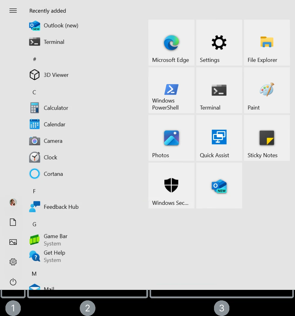 เมนู Start ของ Windows 10 จากเอกสาร Microsoft