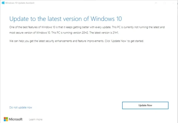หน้าจอ Windows 10 Update Assistant จากคู่มือติดตั้ง