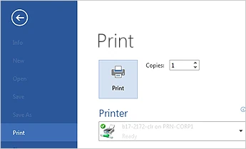 ตัวอย่างหน้าต่างสั่งพิมพ์เอกสารใน Word บน Windows