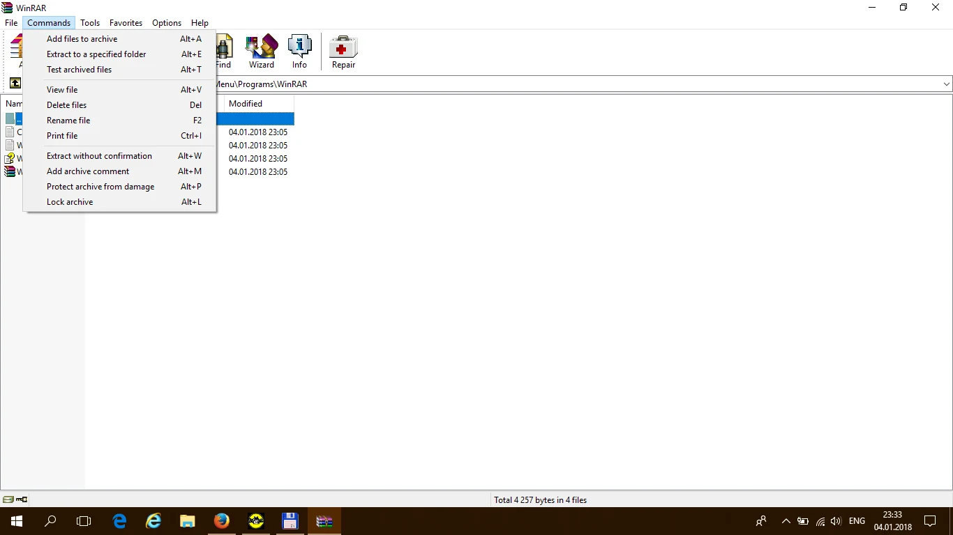 ตัวอย่างรายการไฟล์ใน WinRAR