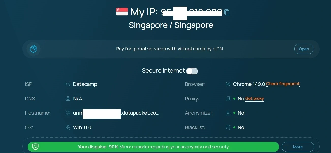 ตัวอย่างทดสอบการเชื่อมต่อ VPN จากหน้ารายการต้นทาง