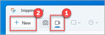 ปุ่ม Record และ New สำหรับเริ่มโหมดวิดีโอใน Snipping Tool